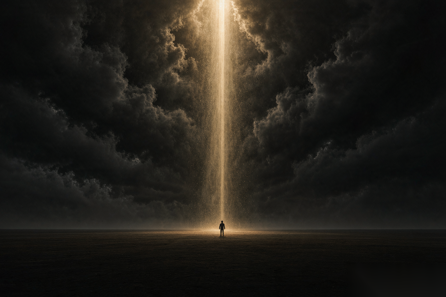 A pioneer facing the column of light