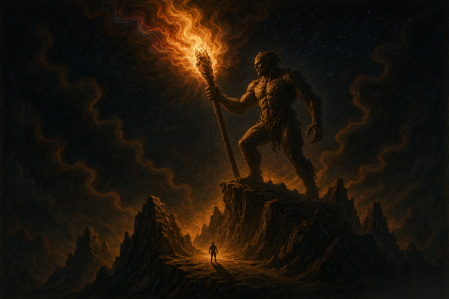 The Fire Thief totem - stolen fire becomes AR glasses rising to the stars